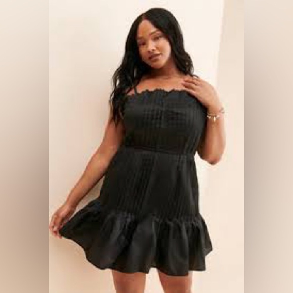 Anthropologie Black Strapless Ruffle Mini Dress